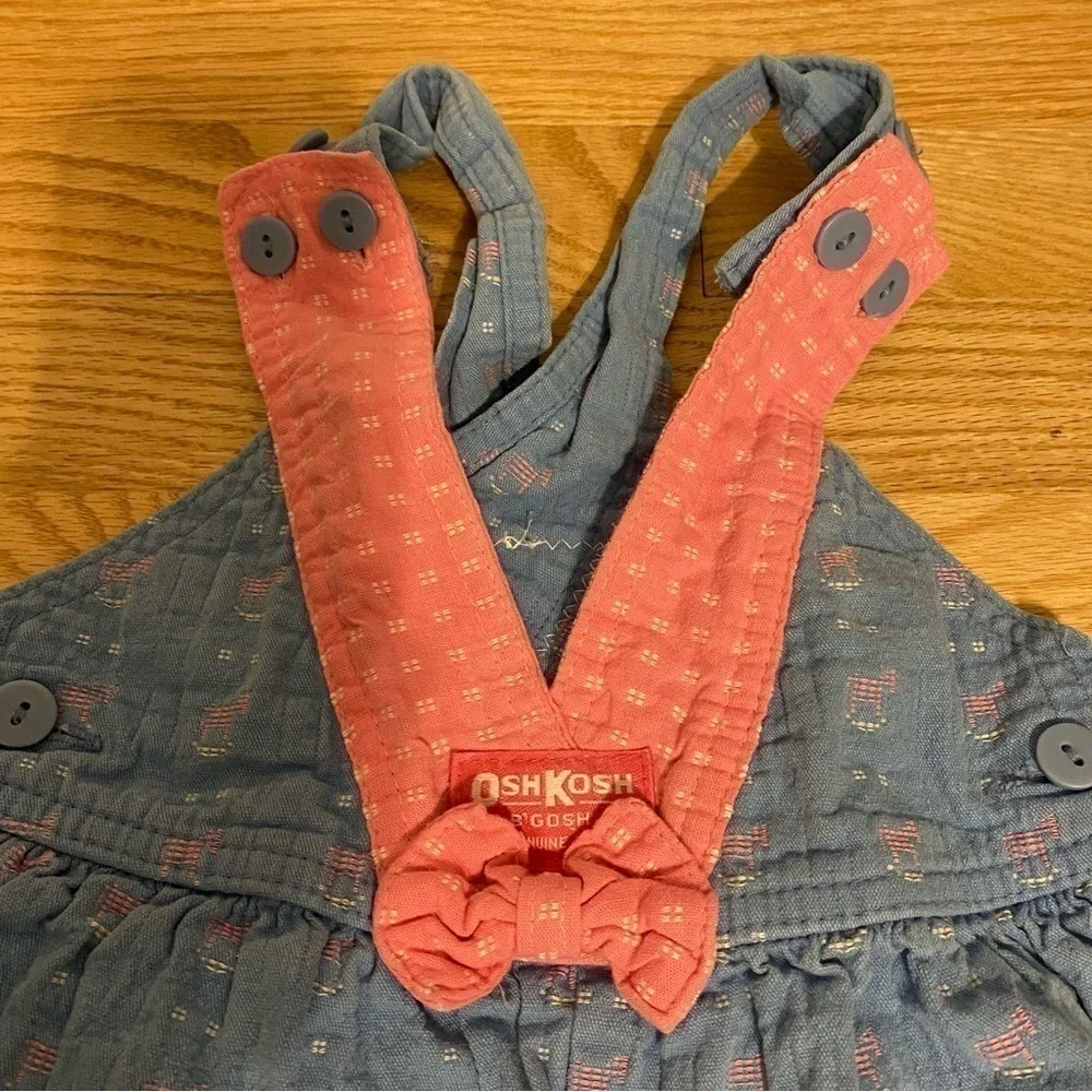 Vintage Oshkosh Denim Overalls Bow 24 mos Vestpak V-back Pink Made in USA